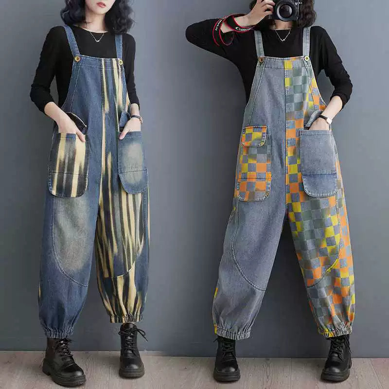 Yellow orange checkered design overall