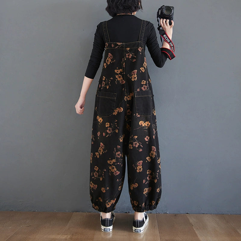 Vintage dark-based floral overall