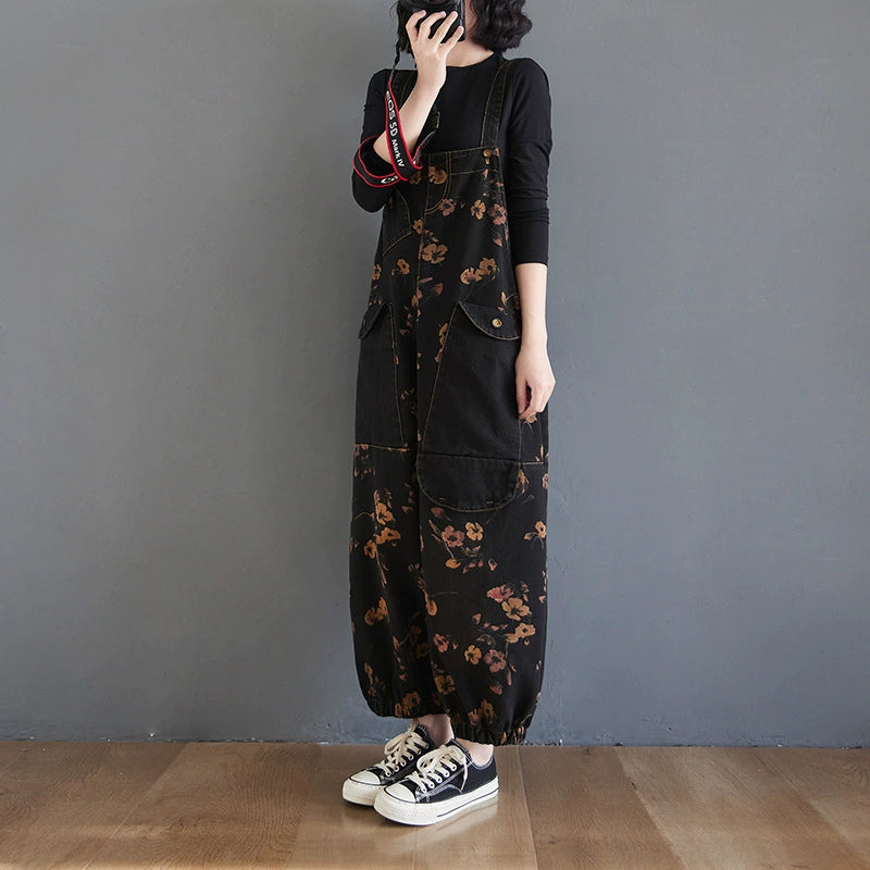 Vintage dark-based floral overall
