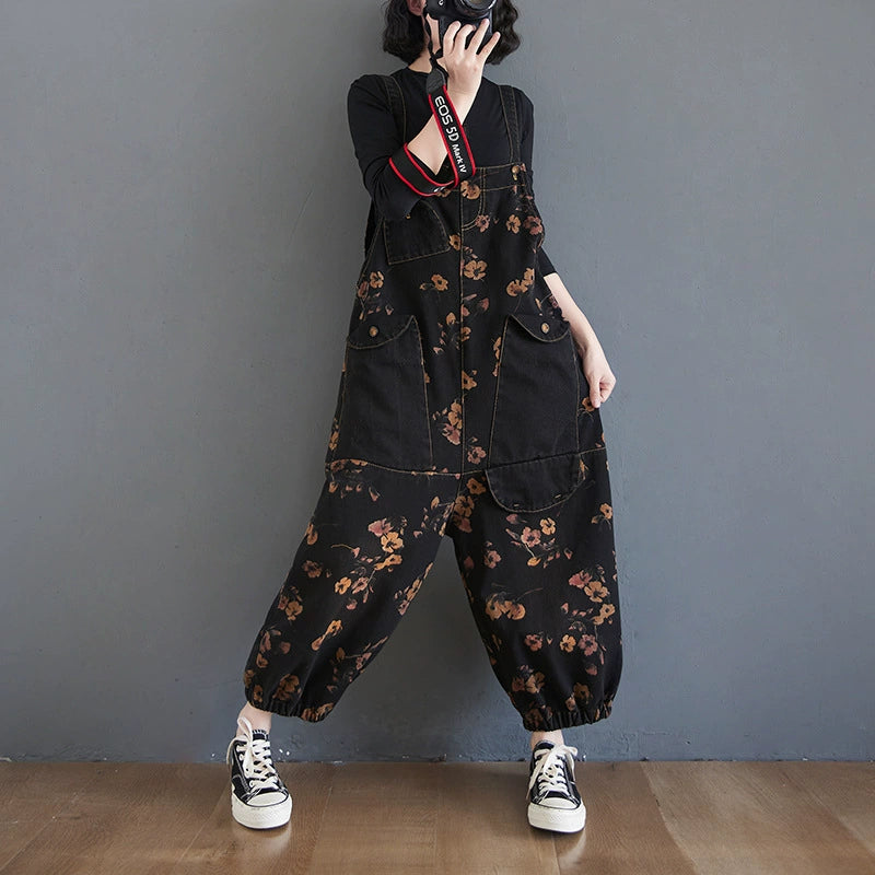 Vintage dark-based floral overall