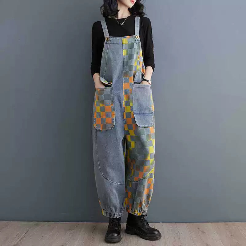 Yellow orange checkered design overall