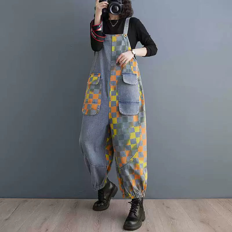 Yellow orange checkered design overall